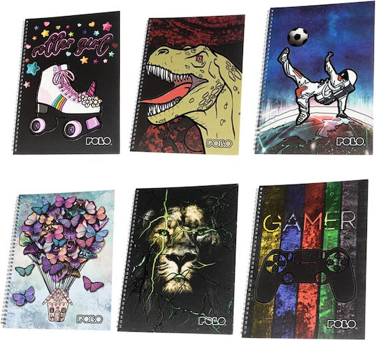 Polo Spiral Notebook Ruled A4 120 Sheets 4 Subjects Football Space Multicolour 1pcs