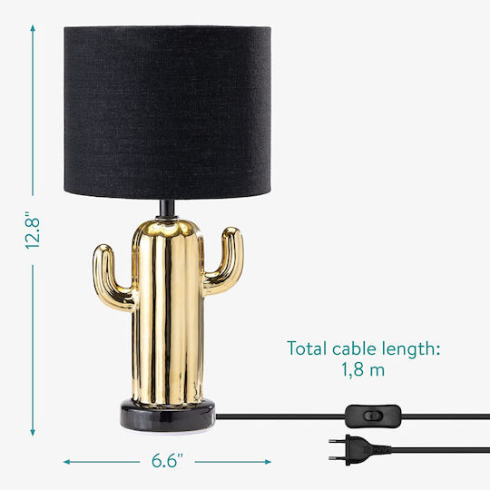 Navaris Cactus Fabric Table Lamp for Socket E14 with Gold Shade and Base