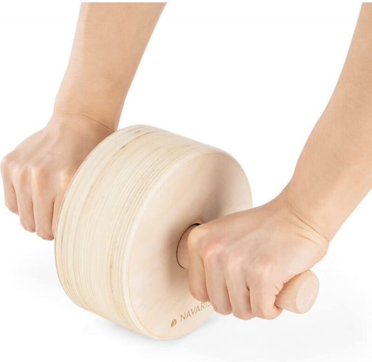 Navaris Wooden Exercise Wheel 57261.01 Abdominal Wheel Beige with Mat 31 x 16 cm