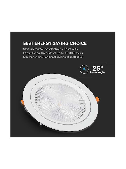 V-TAC Round Metallic Recessed Spot with Integrated LED and Cool White Light White 9.6x9.6cm. 1pcs