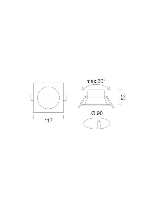 Spot Light Square Metallic Recessed Spot with Integrated LED and Natural White Light White 1pcs