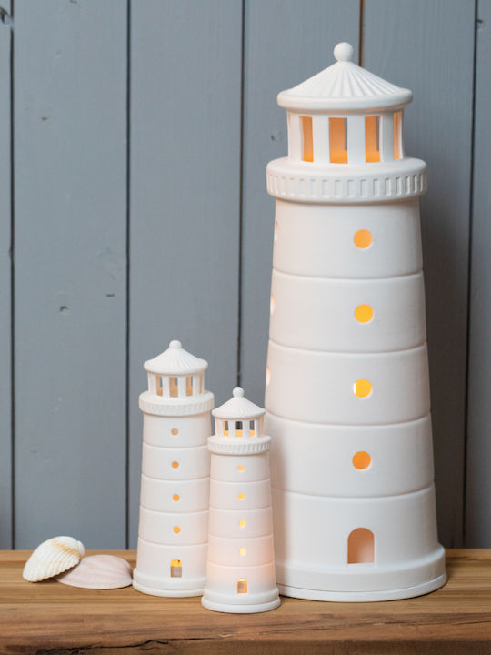 Raeder Lighthouse Candle Holder suitable for Tealights Porcelain in White Color 5.5x5.5x16cm 1pcs