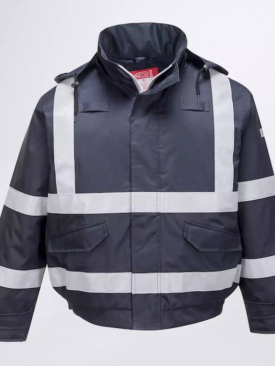 Portwest Work Jackets Reflective with Hood Navy Blue
