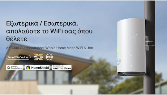 TP-LINK Deco X50-Outdoor v1 Punct de Acces Rețea WiFi Mesh Wi-Fi 6 Bandă Duală (2.4 și 5GHz) pentru Poziționare Externă Alb
