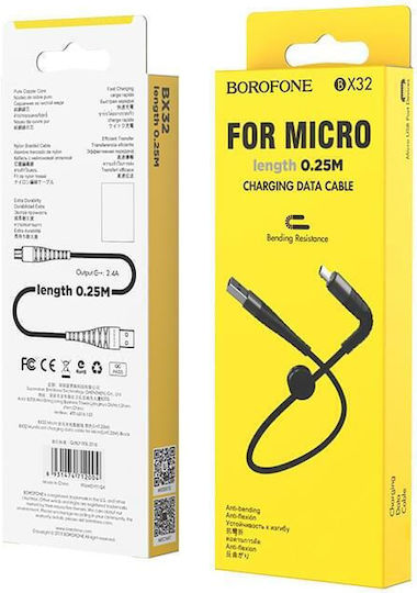 Borofone Braided USB 2.0 to micro USB Cable Μαύρο 0.25m (BX32)