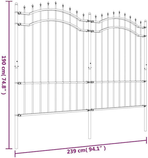 vidaXL Metal Fence Railings with Spears in Black Color 1.9x2.39m