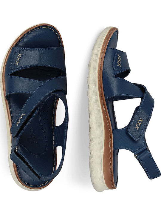 Leather Women's Flat Sandals Navy Blue