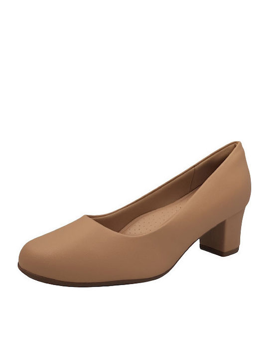 Heels with Chunky Medium Heel Light Beige