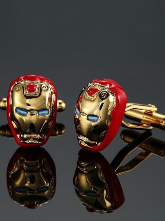 Set Herrenmanschettenknöpfe Original Herrenmode und Stahlkrawattenklammer In Gold und Rot Super Heros Iron Man