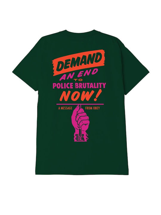 Obey End The Police Brutality Classic Ανδρικό T-shirt Πράσινο με Στάμπα