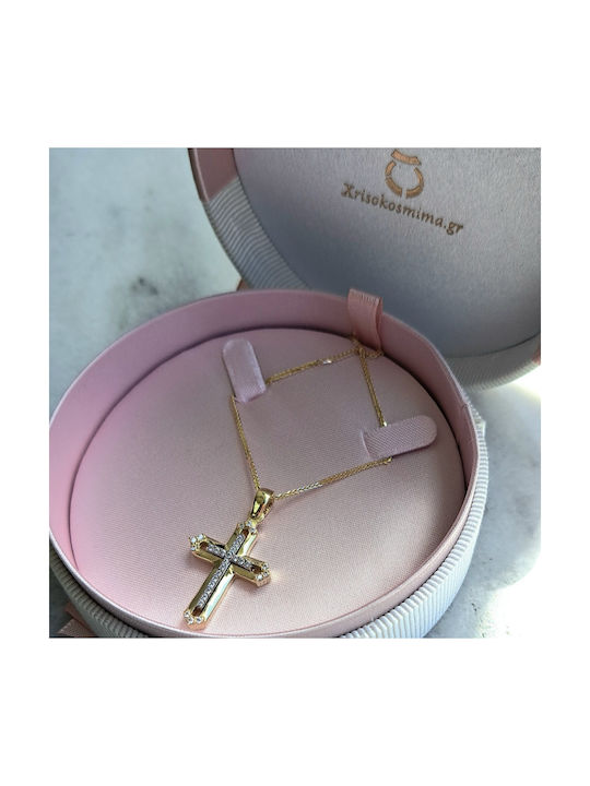 14K Gold solid female baptismal cross with chain