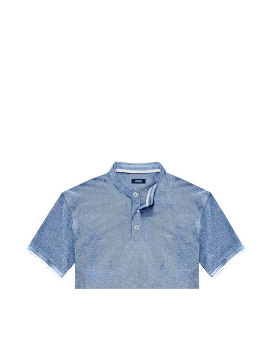 Double Men's Short Sleeve Blouse with Buttons Blue