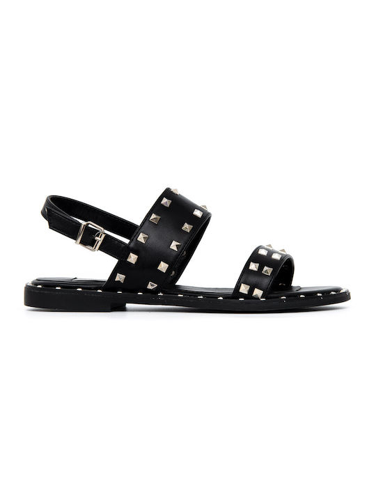 Black leather flat with metal studs POLITIS