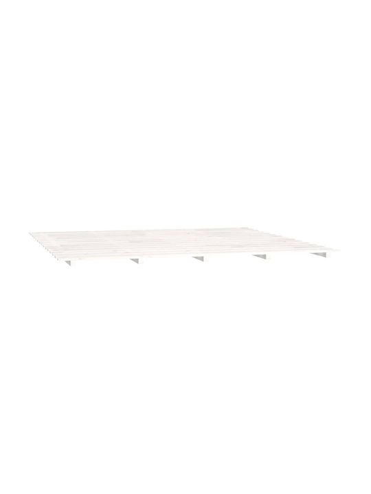 Double Bed Base Wooden White With Slats For Mattress 160x200cm