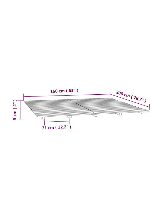 Double Bed Base Wooden White With Slats For Mattress 160x200cm