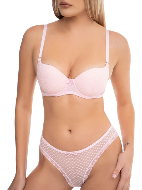Koza Lace Underwear Set with Bra & Slip Pink