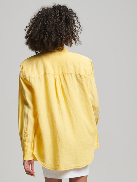 Superdry Women's Linen Long Sleeve Shirt Yellow