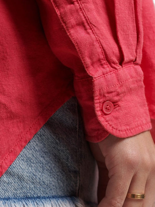 Women's Linen Long Sleeve Shirt Pink
