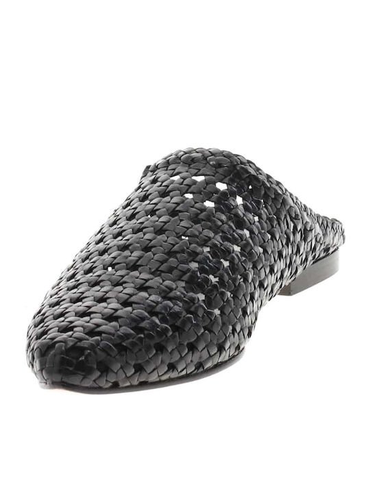 KS.19.131 Flat Leather Mules in Black Color