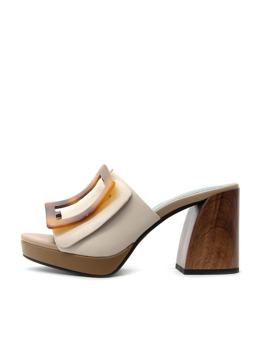 Noa Harmon Chunky Heel Mules Beige