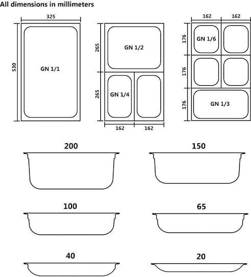 vidaXL Σκεύος Gastronorm Ανοξείδωτο GN1/6 με Βάθος 150mm 8τμχ
