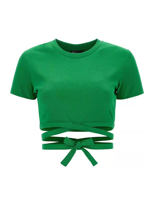 Women's Summer Crop Top Cotton Short Sleeve Green