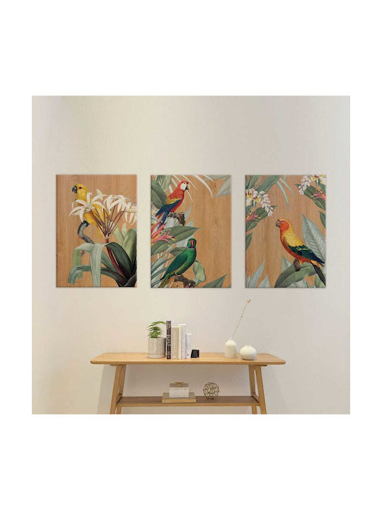 Ango Parrots Wooden Painting 67x47cm