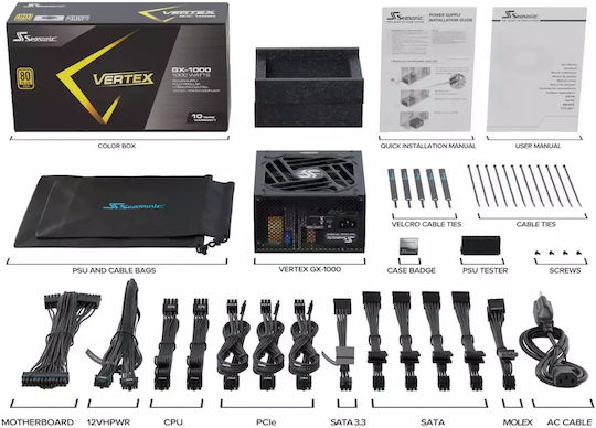Seasonic Vertex GX 1000W Μαύρο Τροφοδοτικό Υπολογιστή Full Modular 80 Plus Gold