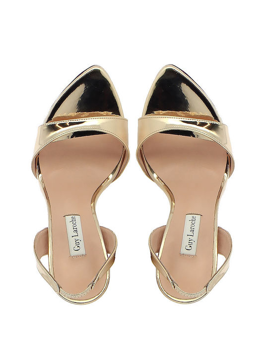 Guy Laroche Leather Women's Sandals Gold with Thin High Heel