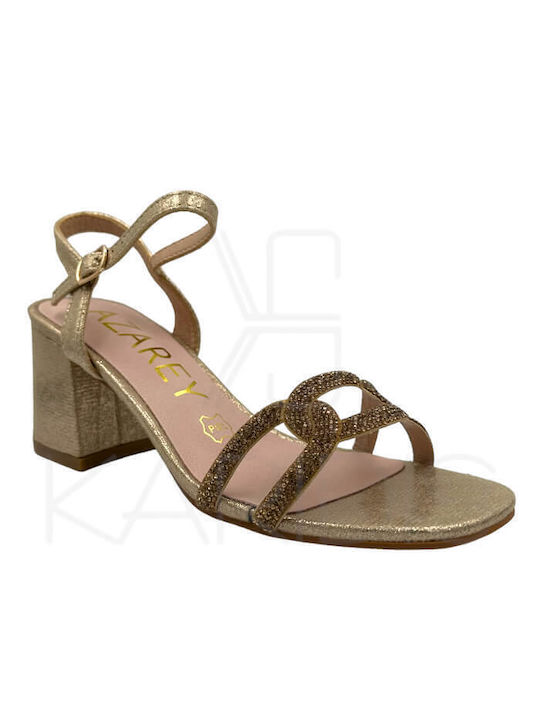 Azarey M Leder Damen Sandalen mit Chunky mittlerem Absatz in Gold Farbe