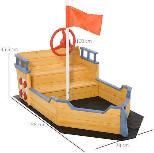 Outsunny Cutie de nisip Pirate Ship 158x78x45.5cm. Maro