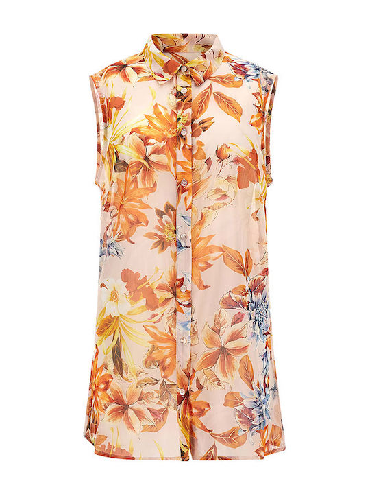 Clouis Women's Floral Sleeveless Shirt Sunset Garden