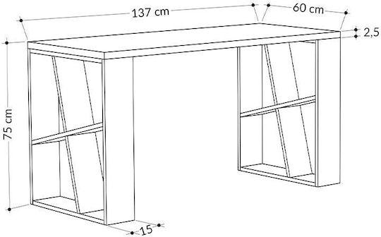Desk Silman Wooden with Bookshelf White 137x60x75cm