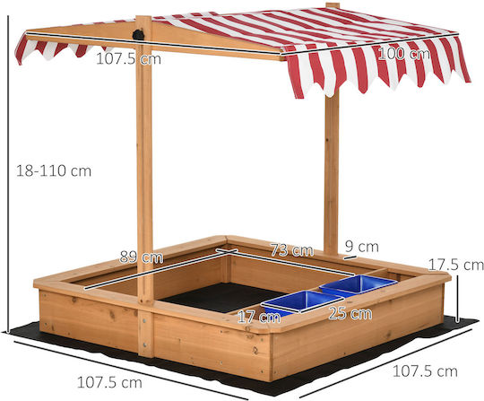Outsunny Sandkasten Sandpit 107.5x107.5x110cm. für 3+ Jahre alt Jahre Gelb