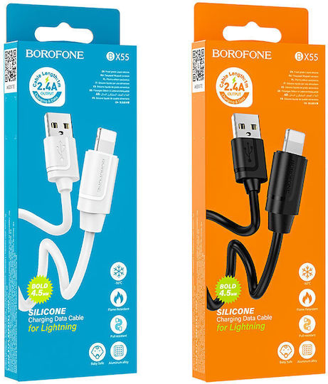 Borofone BX55 Harmony Regular USB-A la Cablu Lightning Alb 1m