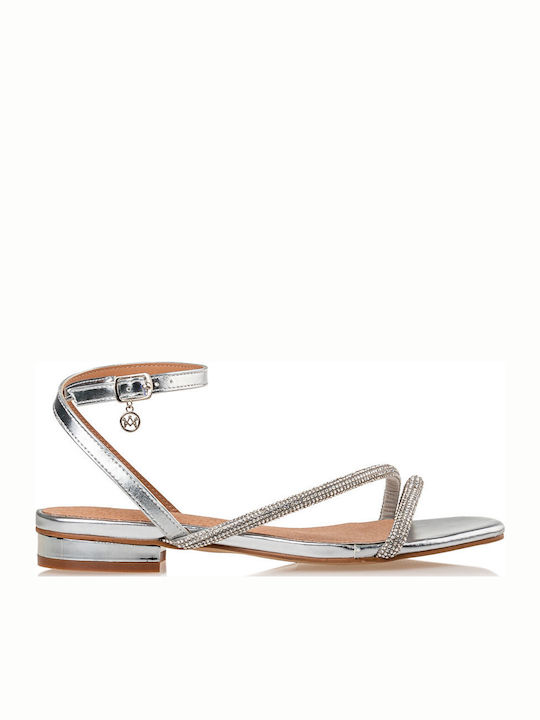 Women's Flat Sandals in Silver Color