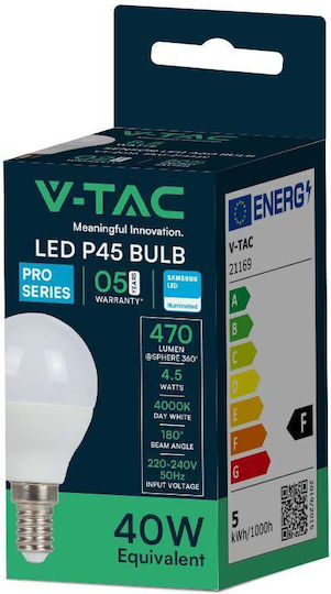 V-TAC LED Bulb 4.5W 82mm for Socket E14 and Shape P45 Cool White 470lm