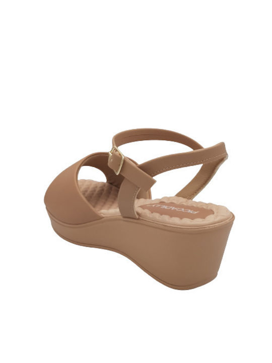 Piccadilly Anatomic Women's Fabric Ankle Strap Platforms Beige