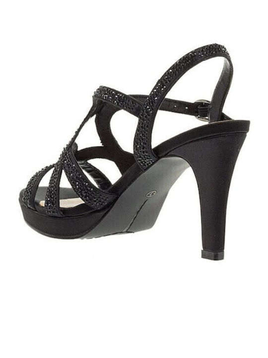 Stoff Sandalen mit Strass Schwarz