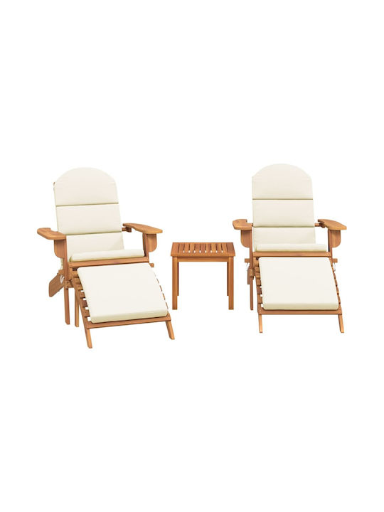 Deckchair Wooden with Cushion Brown with Table 3pcs 75x84x90cm.
