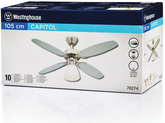 Westinghouse Capitol Ανεμιστήρας Οροφής 105cm με Φως Brushed Steel