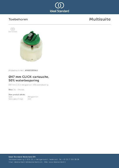 Ideal Standard CERAMIX BLUE Faucet Mechanism A960500NU