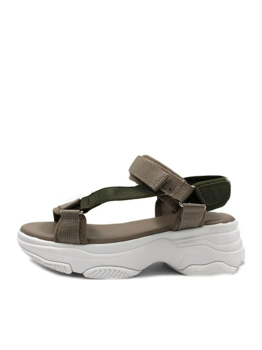 Leather Women's Flat Sandals Anatomic Sporty in Khaki Color