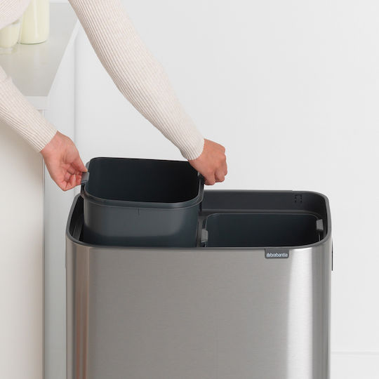 Brabantia Brabantia Recycling Mülleimer aus Inox Push Silbern 60lt