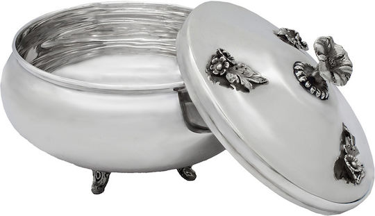Savvas Design Vintage Φοντανιέρα Μεταλλική με Καπάκι και Πόδι 11x11x9cm Ασημί