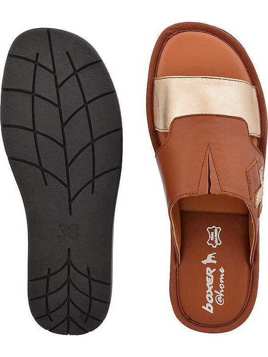 Comfort Leather Women's Flat Sandals in Tabac Brown Color