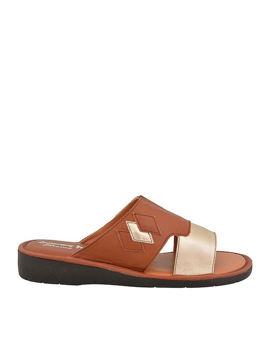 Comfort Leather Women's Flat Sandals in Tabac Brown Color