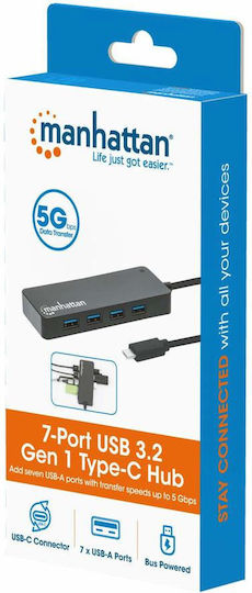 Manhattan Hub 7 Θυρών USB 3.0 με σύνδεση USB-C