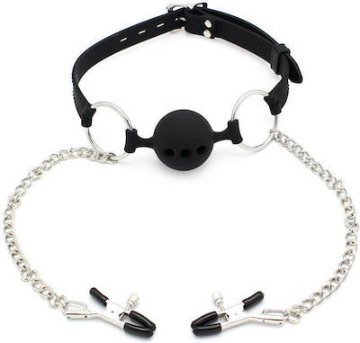 Kiotos Silicone Ball Gag with Nipple Clamps