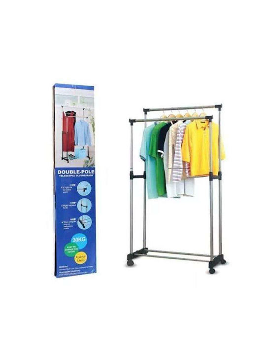 Wheeled Floor Garment Rack made of Metal Silver 72x45x160cm
